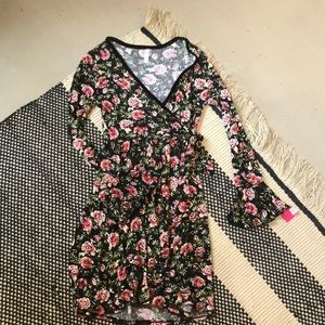 Xhilararion Black Floral Long Sleeve Wrap Dress